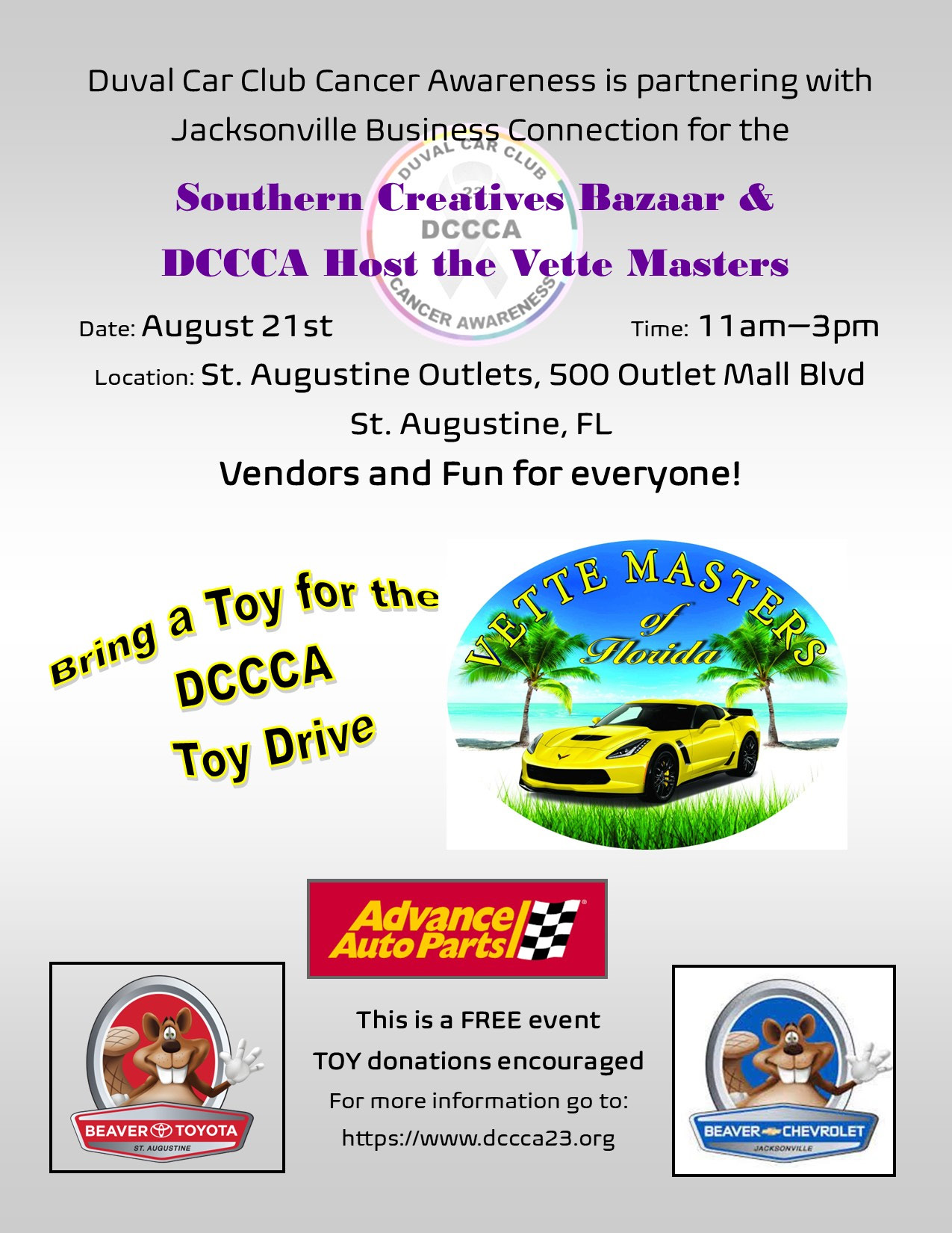 Duval Car Club Cancer Awareness Toy Drive August 21